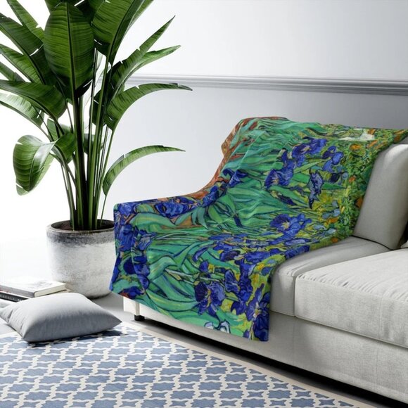 Johnny Was Irisis Travel Blanket Van Gogh Reversible Blue Floral Home Lounge NEW - Picture 7 of 7